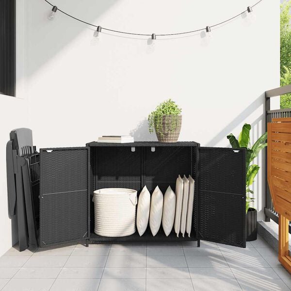 vidaXL Garden Storage Cabinet Black 83x45x76 cm Poly Rattan