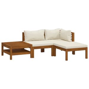 vidaXL 4 Piece Garden Lounge Set with Cream Cushion Solid Acacia Wood