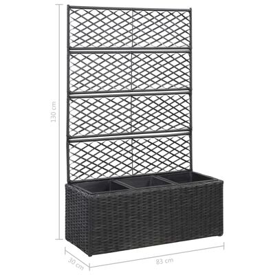 vidaXL Trellis Raised Bed with 3 Pots 83x30x130 cm Poly Rattan Black, black vidaXL Trellis Raised Bed with 3 Pots 83x30x130 cm Poly Rattan Black