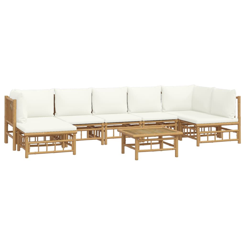 vidaXL 8 Piece Garden Lounge Set with Cream White Cushions Bamboo
