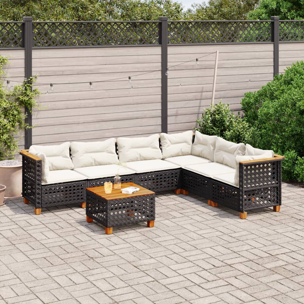 vidaXL 7 Piece Garden Sofa Set with Cushions Black Poly Rattan