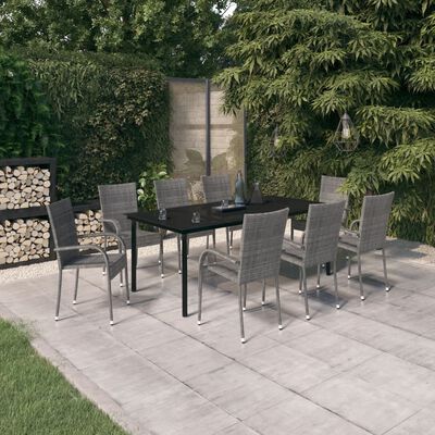 vidaXL 9 Piece Garden Dining Set Grey and Black, grey and black vidaXL 9 Piece Garden Dining Set Grey and Black