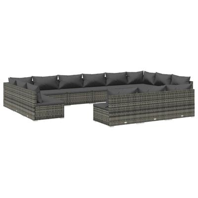 vidaXL 13 Piece Garden Lounge Set with Cushions Grey Poly Rattan, grey and anthracite vidaXL 13 Piece Garden Lounge Set with Cushions Grey Poly Rattan