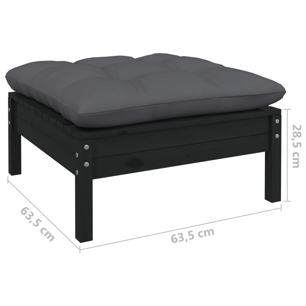 vidaXL Garden Footstool with Anthracite Cushion Black Solid Pinewood