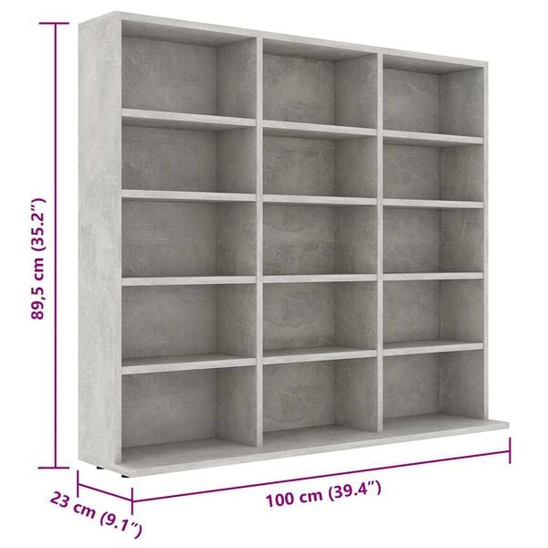 vidaXL CD Cabinet Concrete Grey 100x23x89.5 cm Engineered Wood