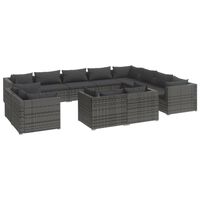 vidaXL 12 Piece Garden Lounge Set with Cushions Grey Poly Rattan