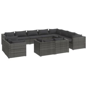vidaXL 12 Piece Garden Lounge Set with Cushions Grey Poly Rattan
