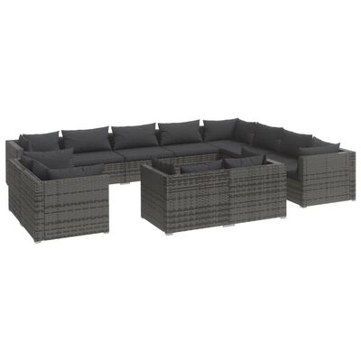vidaXL 12 Piece Garden Lounge Set with Cushions Grey Poly Rattan, grey and anthracite vidaXL 12 Piece Garden Lounge Set with Cushions Grey Poly Rattan