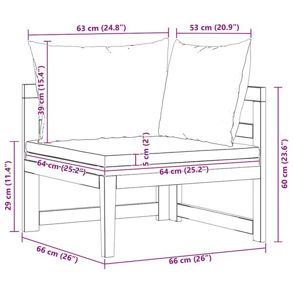vidaXL Corner Sofa with Dark Grey Cushions Solid Acacia Wood