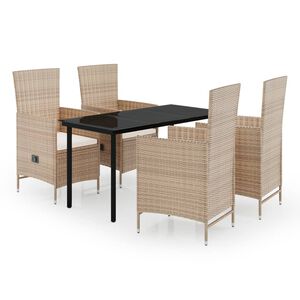 vidaXL 5 Piece Garden Dining Set with Cushions Beige