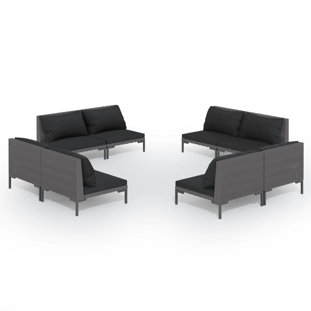 vidaXL 8 Piece Garden Lounge Set with Cushions Poly Rattan Dark Grey