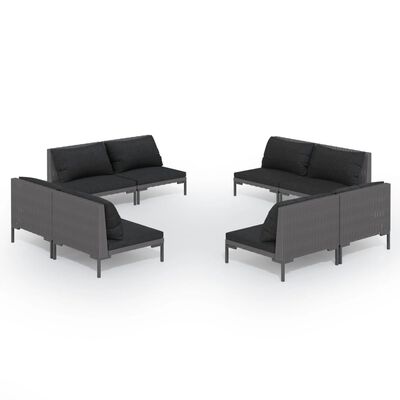vidaXL 8 Piece Garden Lounge Set with Cushions Poly Rattan Dark Grey,  vidaXL 8 Piece Garden Lounge Set with Cushions Poly Rattan Dark Grey