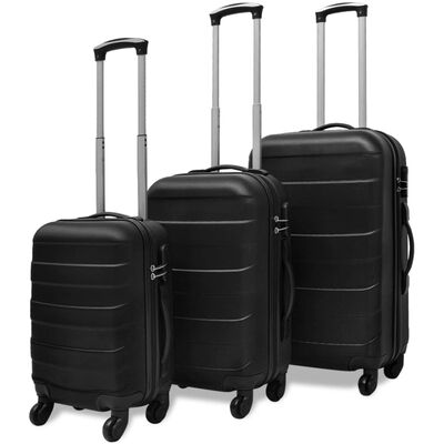 vidaXL Three Piece Hardcase Trolley Set Black 45.5/55/66 cm, black vidaXL Three Piece Hardcase Trolley Set Black 45.5/55/66 cm