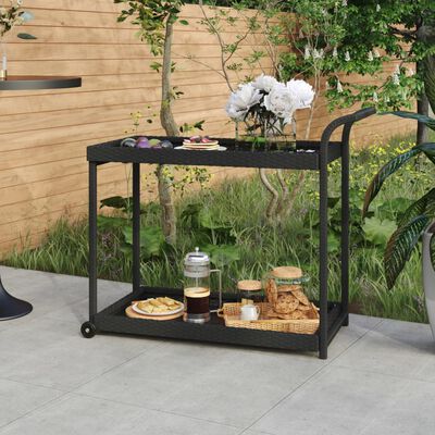 vidaXL Bar Cart Black 100x45x83 cm Poly Rattan, black vidaXL Bar Cart Black 100x45x83 cm Poly Rattan