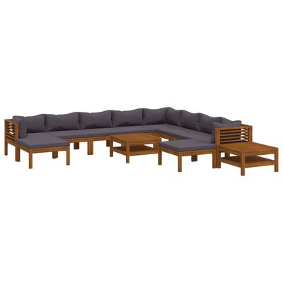 vidaXL 12 Piece Garden Lounge Set with Cushion Solid Acacia Wood, dark grey vidaXL 12 Piece Garden Lounge Set with Cushion Solid Acacia Wood