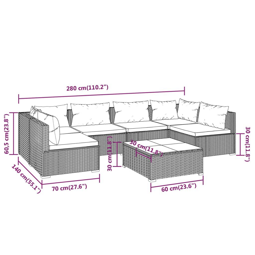 vidaXL 7 Piece Garden Lounge Set with Cushions Poly Rattan Grey