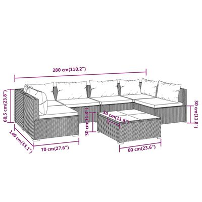 vidaXL 7 Piece Garden Lounge Set with Cushions Poly Rattan Grey, grey and dark blue vidaXL 7 Piece Garden Lounge Set with Cushions Poly Rattan Grey