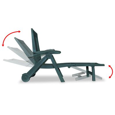 vidaXL Sun Lounger with Footrest Plastic Green, green vidaXL Sun Lounger with Footrest Plastic Green