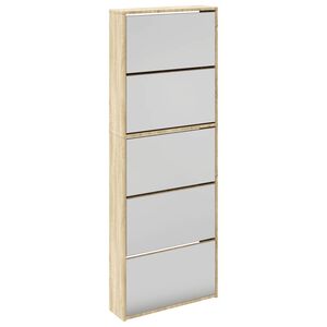 vidaXL Shoe Cabinet 5-Layer Mirror Oak 63x17x169.5 cm