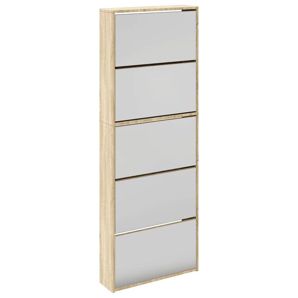 vidaXL Shoe Cabinet 5-Layer Mirror Oak 63x17x169.5 cm