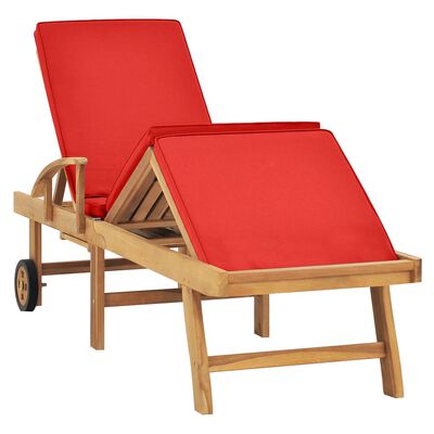 vidaXL Sun Lounger with Cushion Solid Teak Wood Red, red vidaXL Sun Lounger with Cushion Solid Teak Wood Red