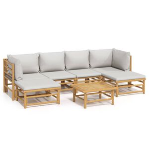vidaXL 7 Piece Garden Lounge Set with Light Grey Cushions Bamboo