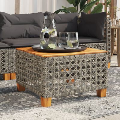 vidaXL Garden Table Grey 55x55x36 cm Poly Rattan Acacia Wood