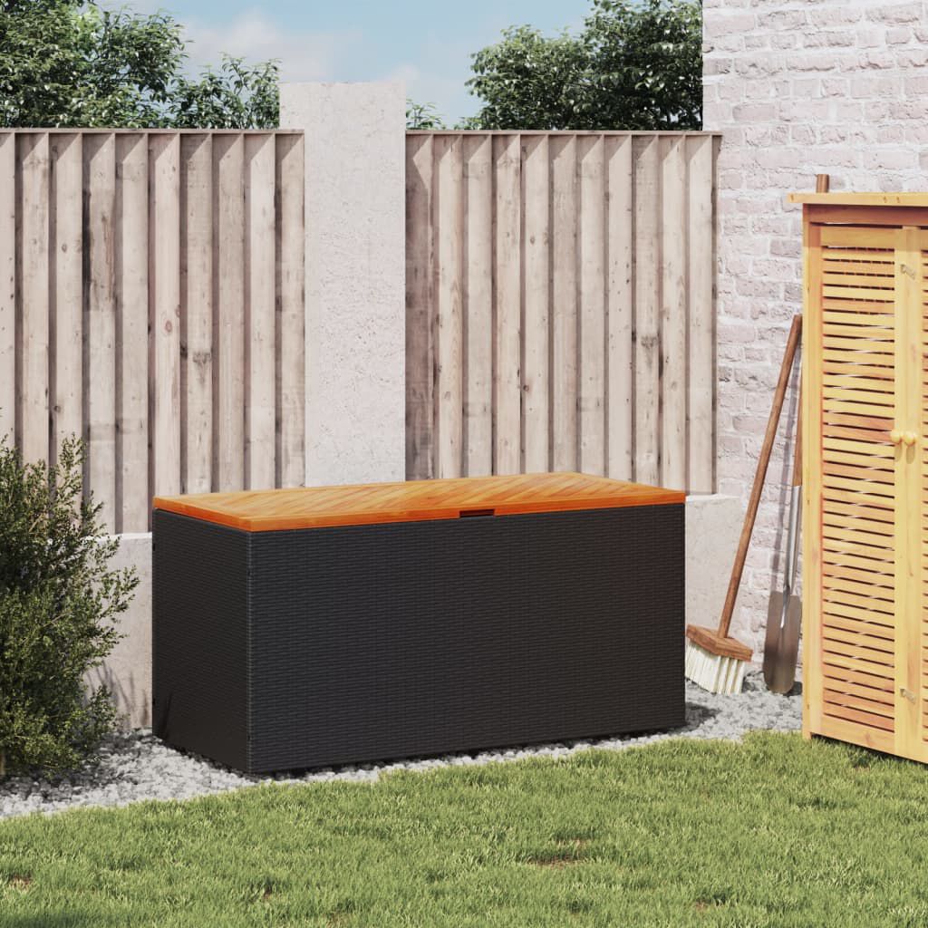 vidaXL Garden Storage Box Black 110x50x54 cm Poly Rattan Acacia Wood
