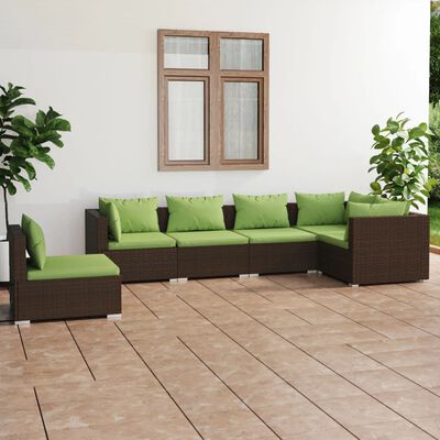vidaXL 6 Piece Garden Lounge Set with Cushions Poly Rattan Brown, brown and green vidaXL 6 Piece Garden Lounge Set with Cushions Poly Rattan Brown