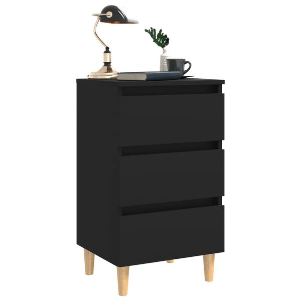 vidaXL Bed Cabinets with Solid Wood Legs 2 pcs Black 40x35x69 cm