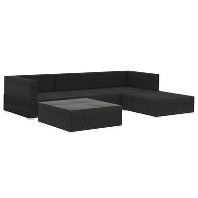 vidaXL 5 Piece Garden Lounge Set with Cushions Poly Rattan Black,  vidaXL 5 Piece Garden Lounge Set with Cushions Poly Rattan Black