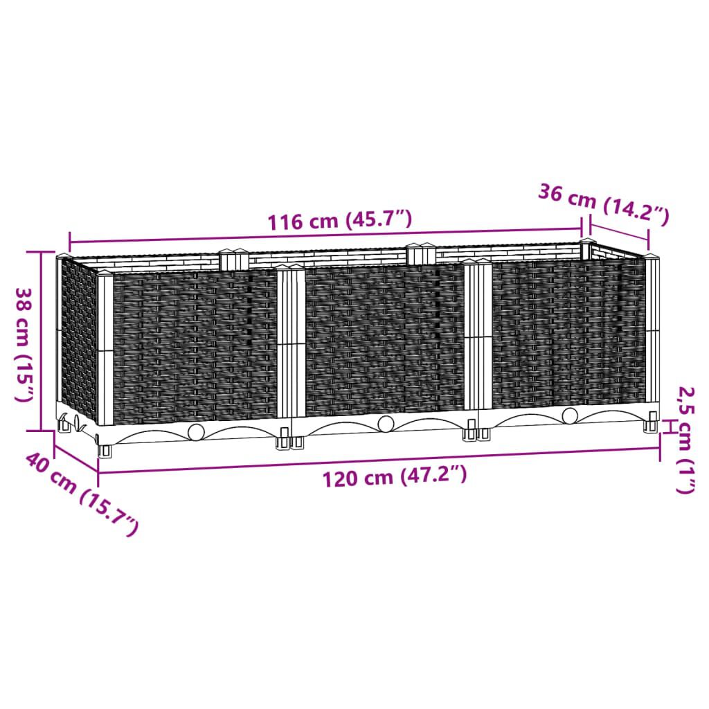 vidaXL Raised Bed 120x40x38 cm Polypropylene