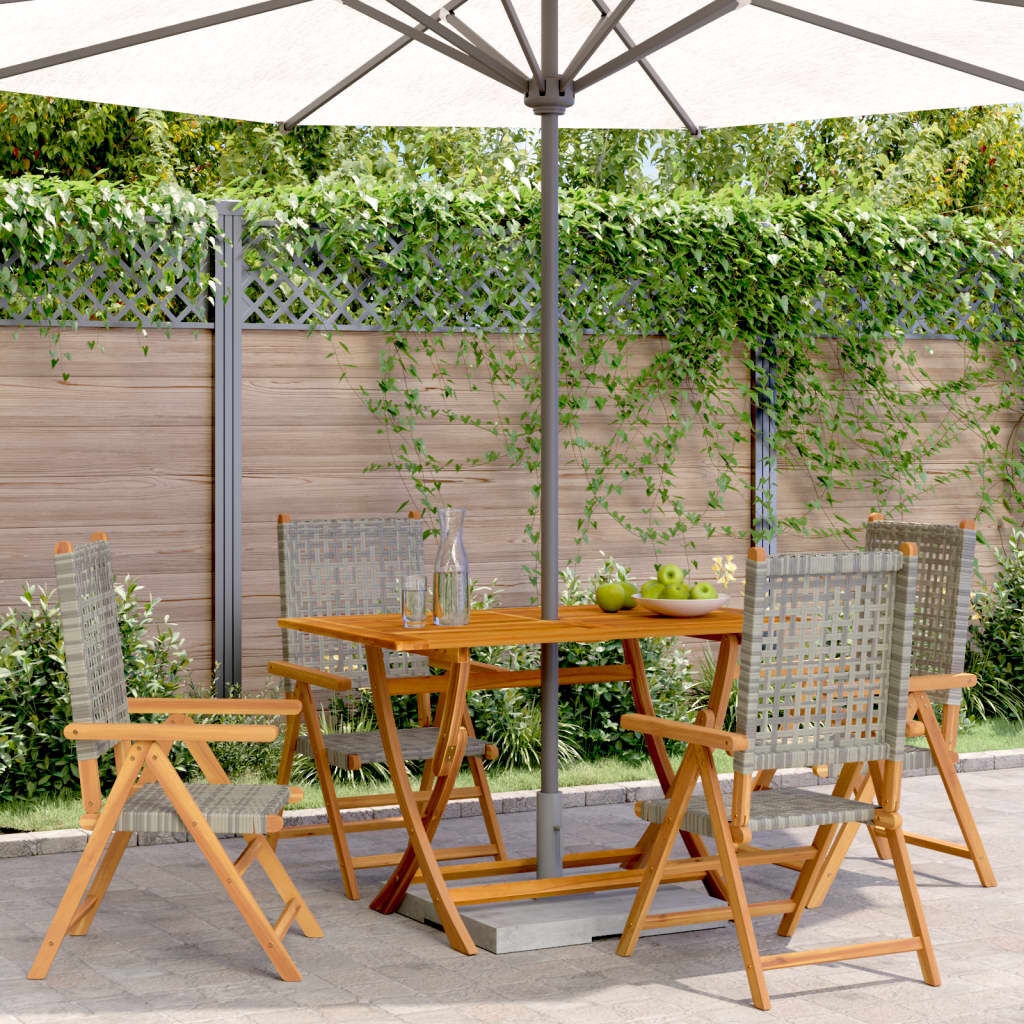 vidaXL Reclining Garden Chairs 4 pcs Grey Poly Rattan and Solid Wood