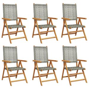 vidaXL Reclining Garden Chairs 6 pcs Grey Poly Rattan and Solid Wood
