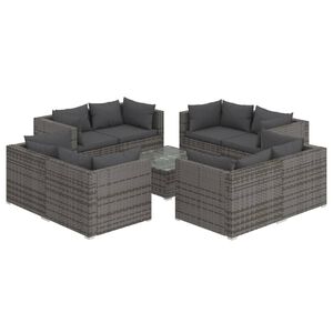 vidaXL 9 Piece Garden Lounge Set with Cushions Poly Rattan Grey