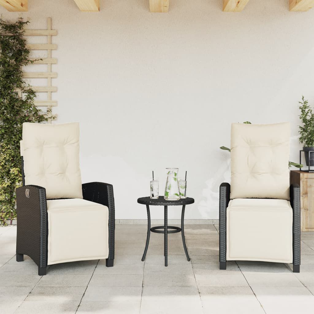 vidaXL Reclining Garden Chairs 2 pcs with Footrest Black Poly Rattan