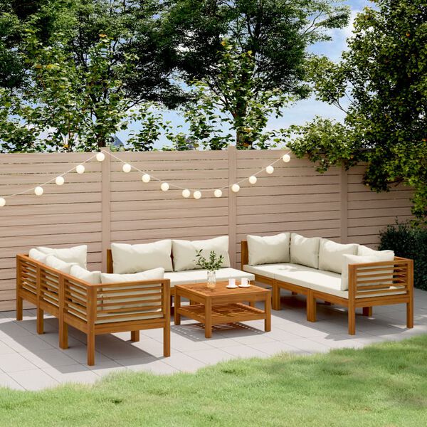 vidaXL 9 Piece Garden Lounge Set with Cream Cushion Solid Acacia Wood