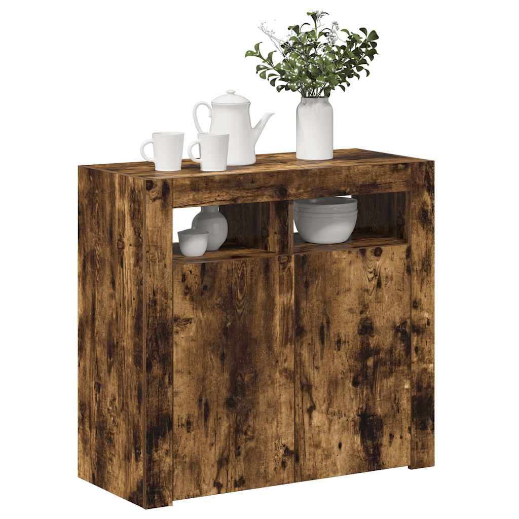 vidaXL Sideboard with LED Lights Smoked Oak 80x35x75 cm