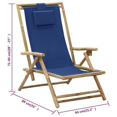vidaXL Reclining Relaxing Chair Navy Blue Bamboo and Fabric, navy blue vidaXL Reclining Relaxing Chair Navy Blue Bamboo and Fabric