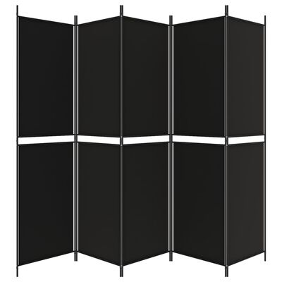 vidaXL 5-Panel Room Divider Black 250x200 cm Fabric, black vidaXL 5-Panel Room Divider Black 250x200 cm Fabric