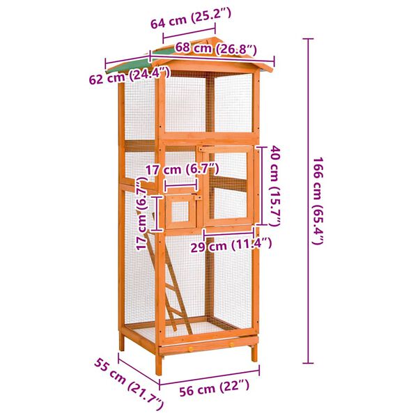 vidaXL Bird Cage 68x62x166 cm Solid Firwood