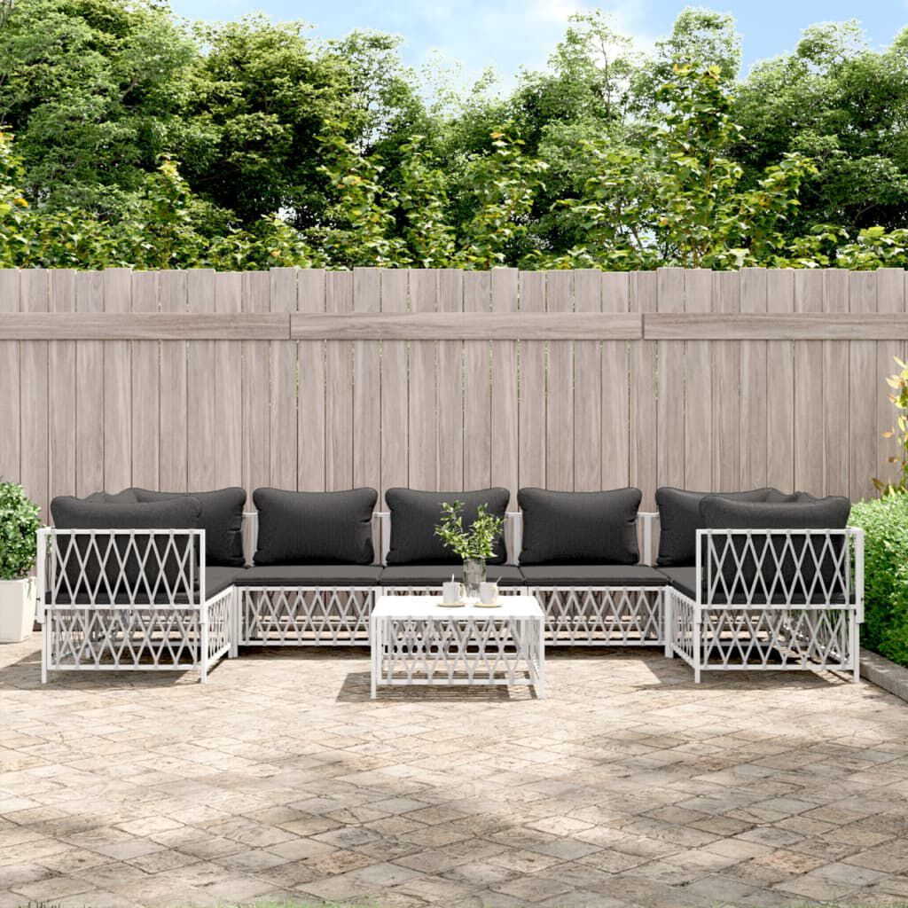 vidaXL 8 Piece Garden Lounge Set with Cushions White Steel