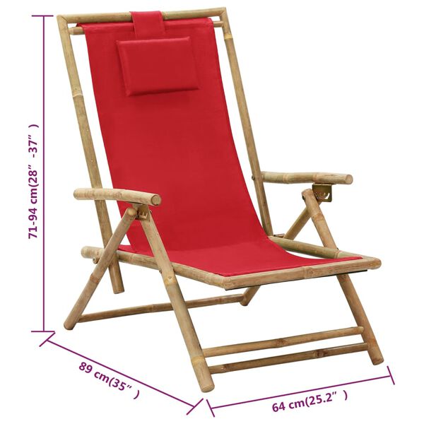vidaXL Reclining Relaxing Chair Red Bamboo and Fabric