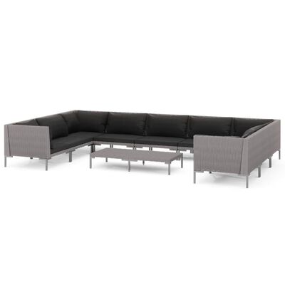 vidaXL 10 Piece Garden Lounge Set with Cushions Poly Rattan Dark Grey,  vidaXL 10 Piece Garden Lounge Set with Cushions Poly Rattan Dark Grey