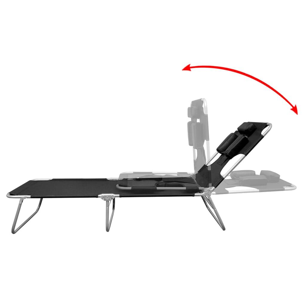 vidaXL Folding Sun Lounger with Head Cushion Powder-coated Steel Black