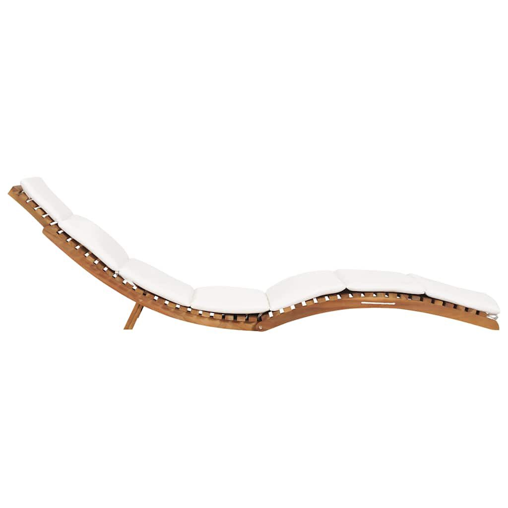 vidaXL Folding Sun Lounger with Cream White Cushion Solid Teak Wood