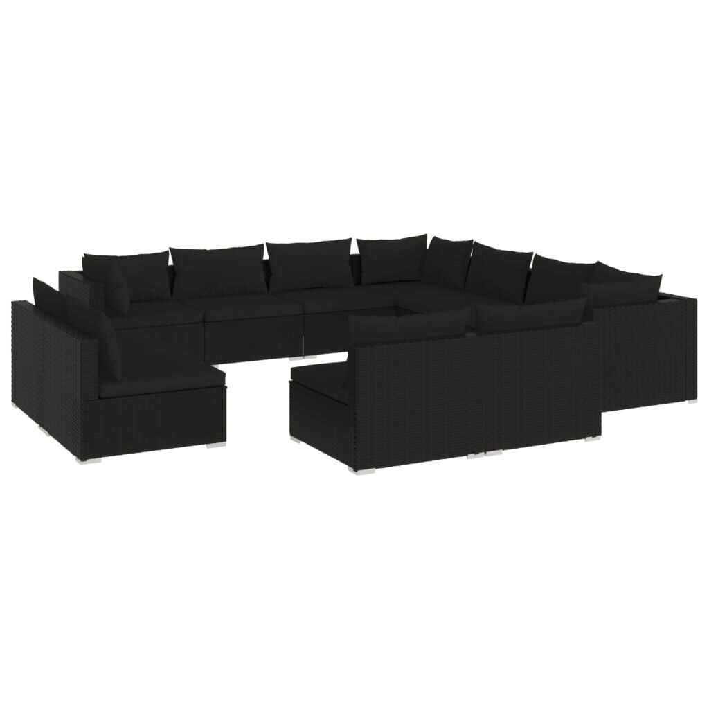 vidaXL 11 Piece Garden Lounge Set with Cushions Black Poly Rattan