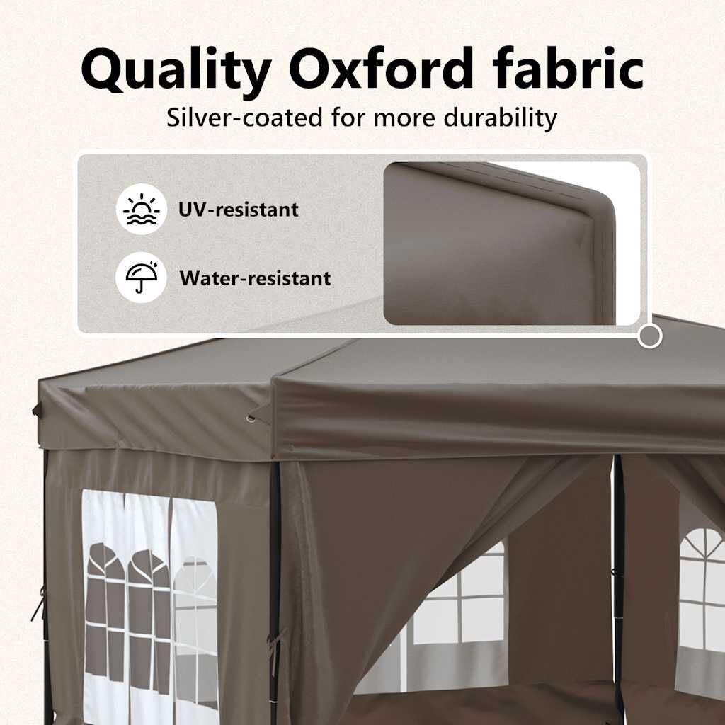 vidaXL Folding Party Tent with Sidewalls Taupe 3x3 m