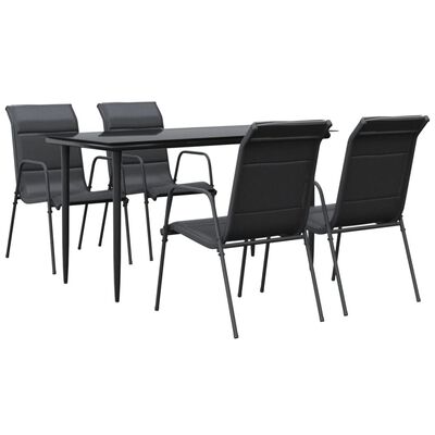 vidaXL 5 Piece Garden Dining Set Black Steel and Textilene,  vidaXL 5 Piece Garden Dining Set Black Steel and Textilene