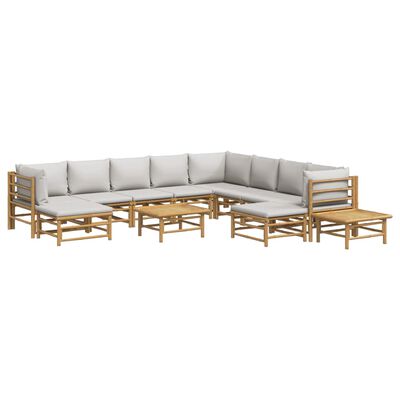 vidaXL 12 Piece Garden Lounge Set with Light Grey Cushions Bamboo,  vidaXL 12 Piece Garden Lounge Set with Light Grey Cushions Bamboo